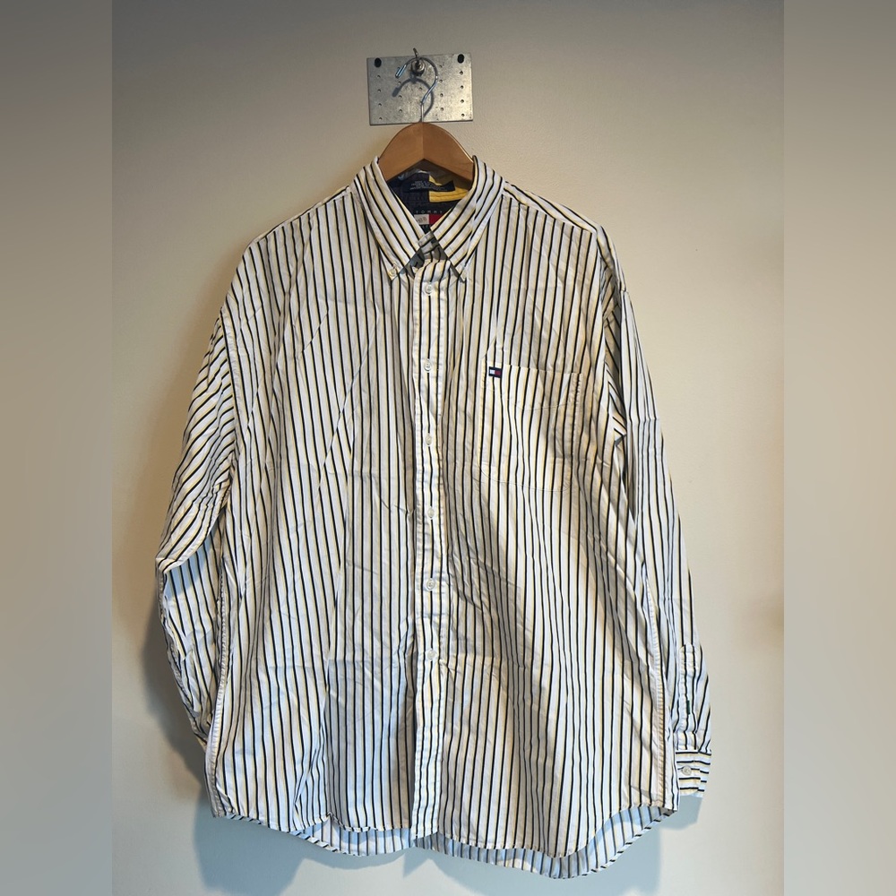 Tommy Hilfiger Vintage 90s Cotton Mens Button Down Long Sleeve Shirts Size XL